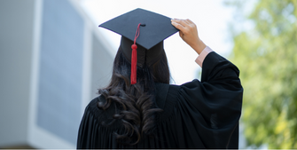 Student wearing a grad cap