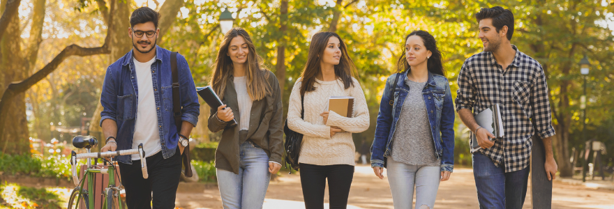 Image of students on campus in autumn