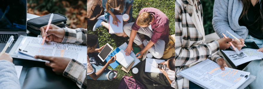 Collage of university students studying